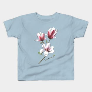 Magnolia Flower Watercolor -Pink Kids T-Shirt